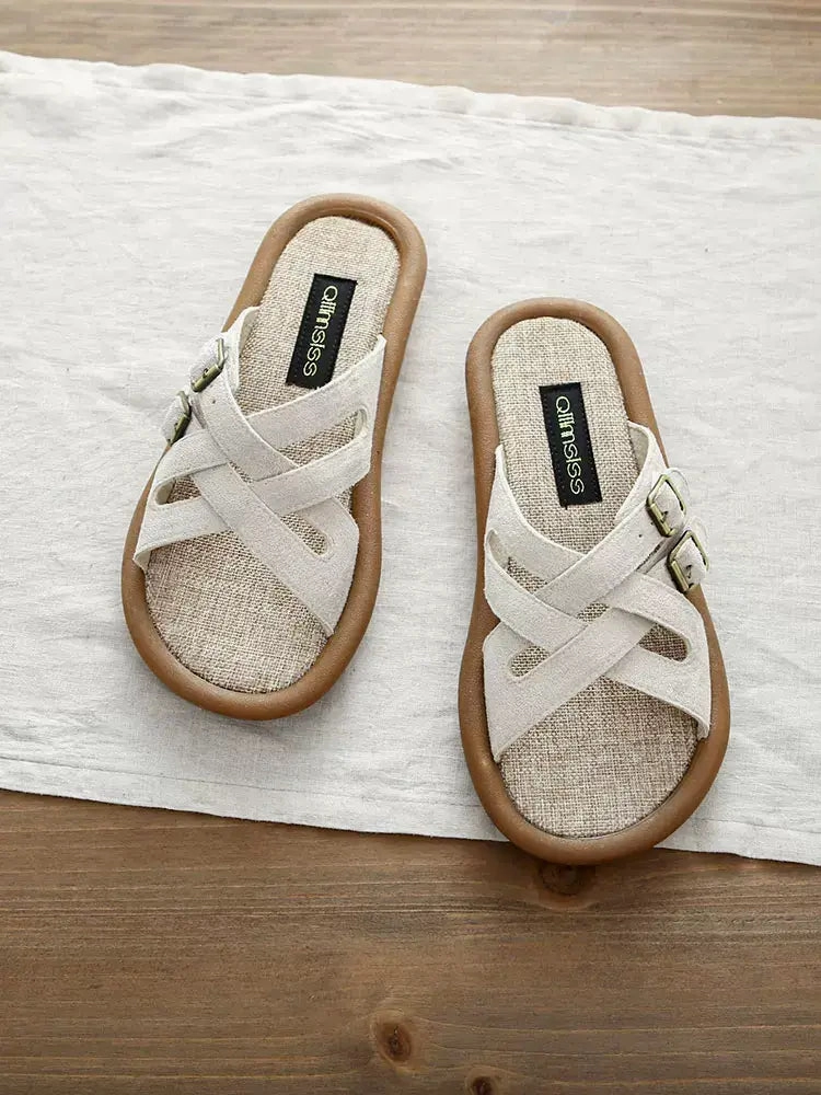 Babakud Women Summer Soft Linen Slippers Soft Design Streamlined materials