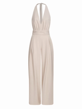 Eco-Friendly Material Resplandores Halter Jumpsuit in Sand