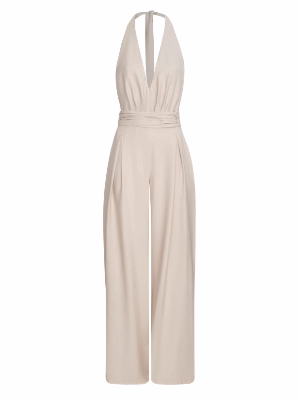 MultiPanelDesign Screen Core Resplandores Halter Jumpsuit in Sand