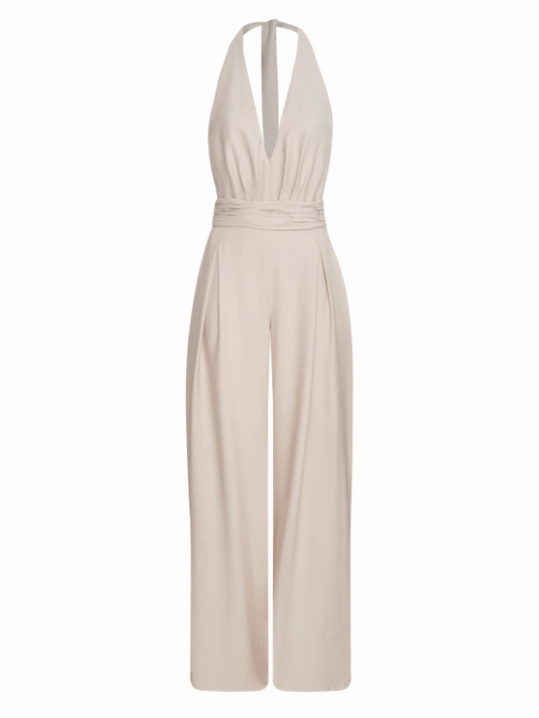 Eco-Friendly Material Resplandores Halter Jumpsuit in Sand