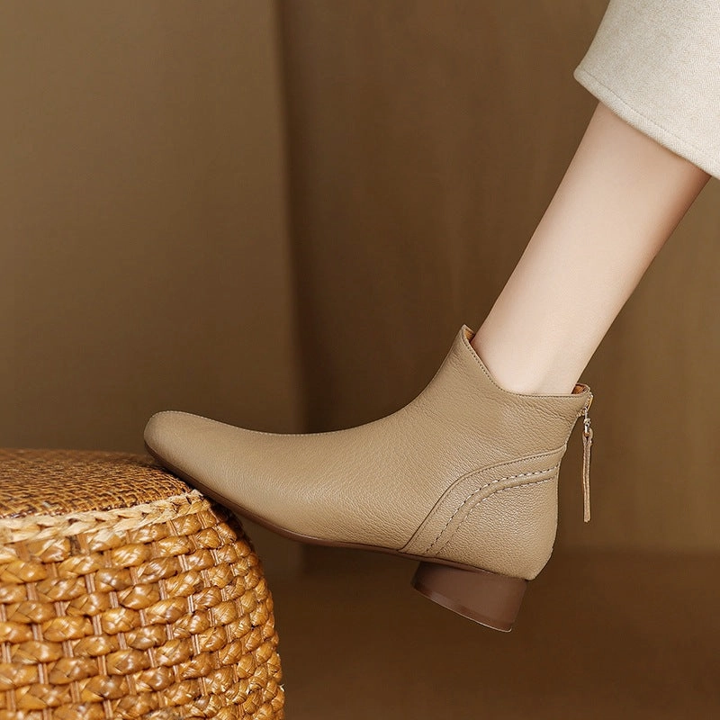 Retro Autumn Sheepskin Leather Chunky Zipper Ankle Boots coldest Shock Diffusion Structure