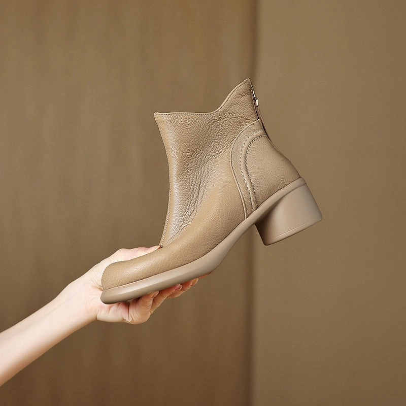 football players - specific functions Retro Autumn Sheepskin Leather Soft Chunky Zipper Boots