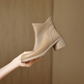 customization - level pull - tab Retro Autumn Sheepskin Leather Soft Chunky Zipper Boots