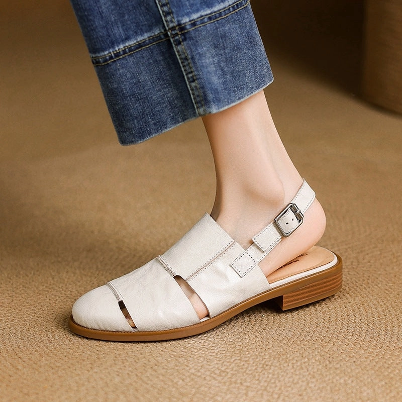 men - specific features Retro Casual Sheepskin Leather Cloesed Toe Cut Out Flats