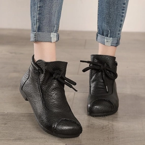 Retro Flat Soft Leather Ankle Boots Retro Anatomic Last Design