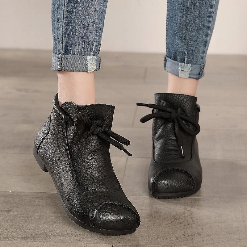 Retro Flat Soft Leather Ankle Boots Retro Anatomic Last Design