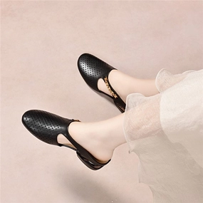 Retro Leather Hollow Cut Out Closed Toe Slip-On Flats real strongest