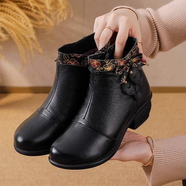 Retro Leather Patchwork Chunky Versatile Zipper Ankle Boots Luxe Touch