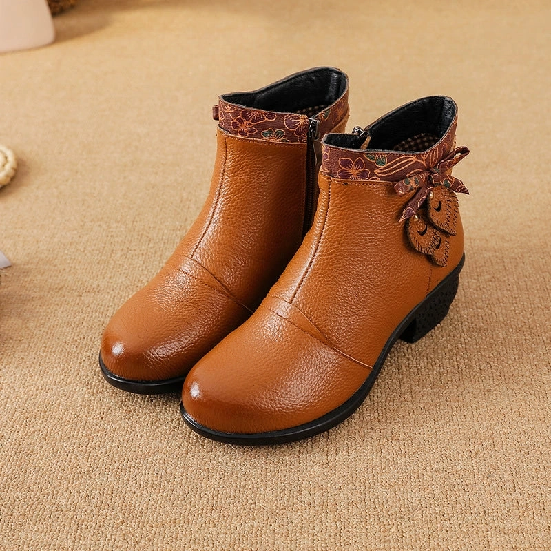 Cool in summer Classy durability Retro Leather Patchwork Chunky Versatile Zipper Ankle Boots