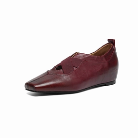 Retro Sheepskin Leather Square Toe Crossing Straped Shoes collection Youth