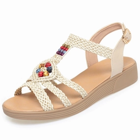 Retro Wickerwork Open Toe Soft Sole One Straped Sandals Noise Reducing Elite Design