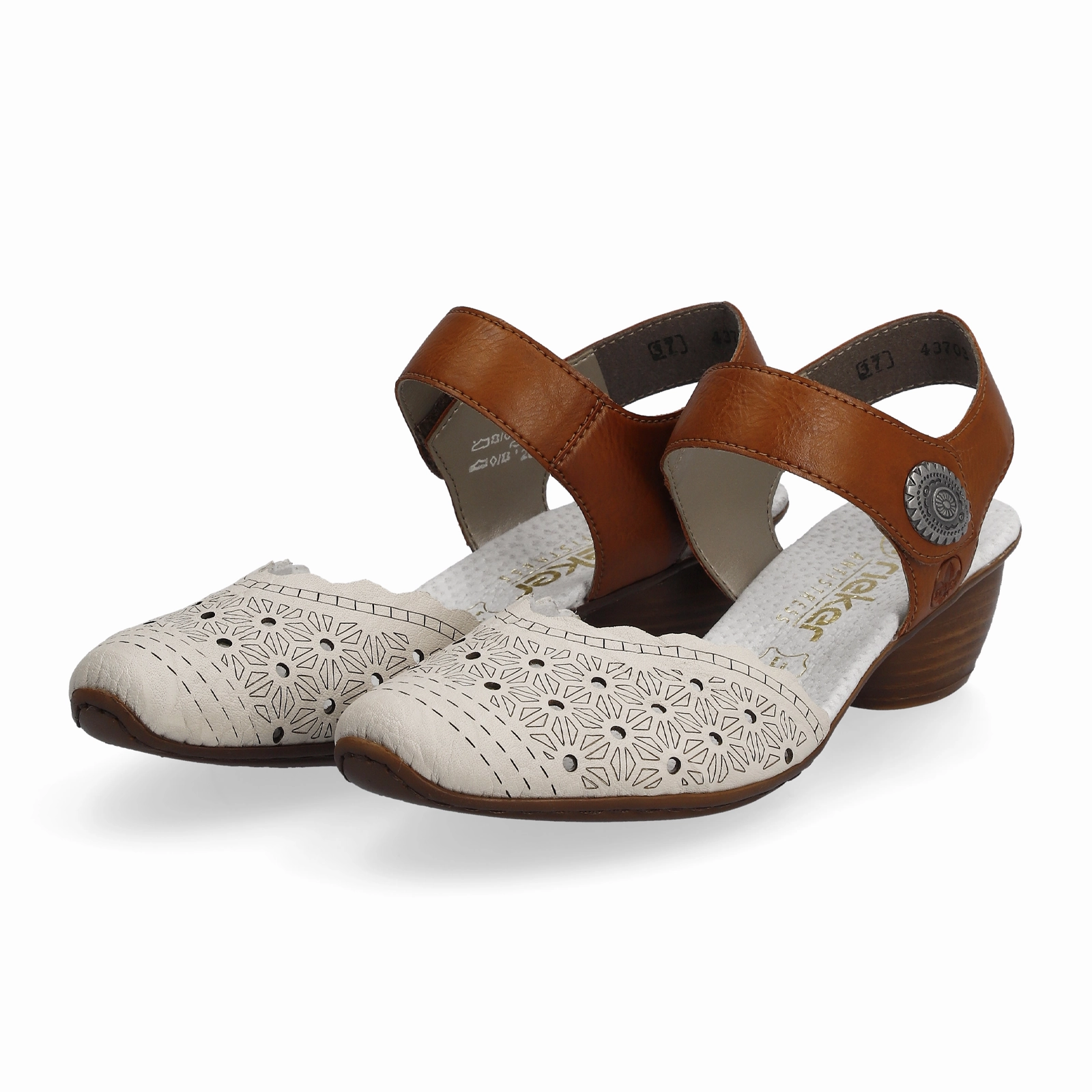 Elegant Finish Trendy Cut Rieker Mirjam 43703-60 Heeled Sandal (Women) - Cream/Cayenne