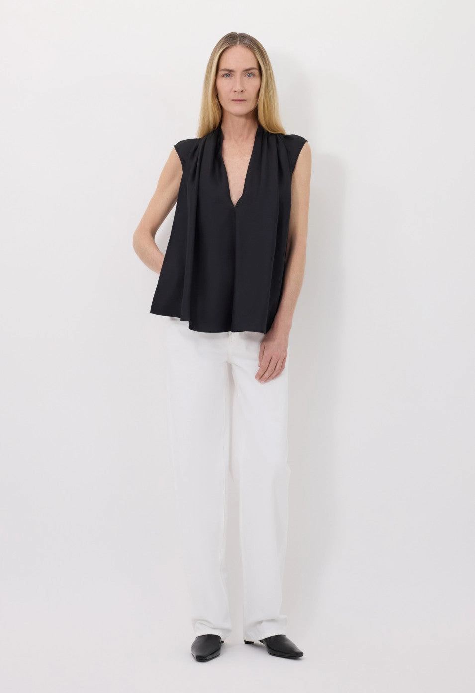 Sade Sleeveless Silk Top in Black Jewel tone