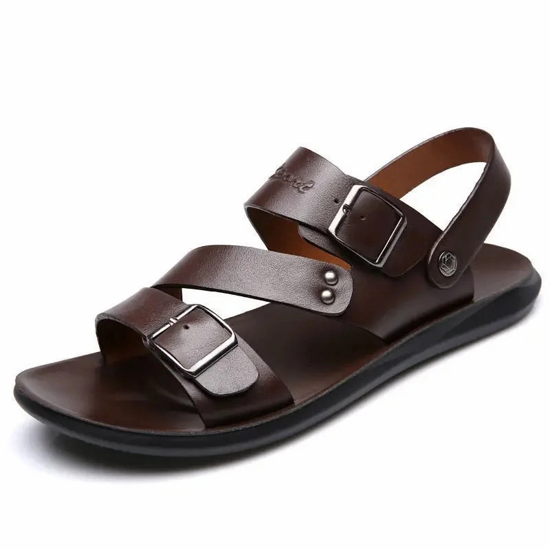 Simple Men's Sandals Solid Color PU Leather Men's Summer Shoes Casual Comfortable Open Toe Sandals Soft Beach Shoes Men's Sandal weekend
