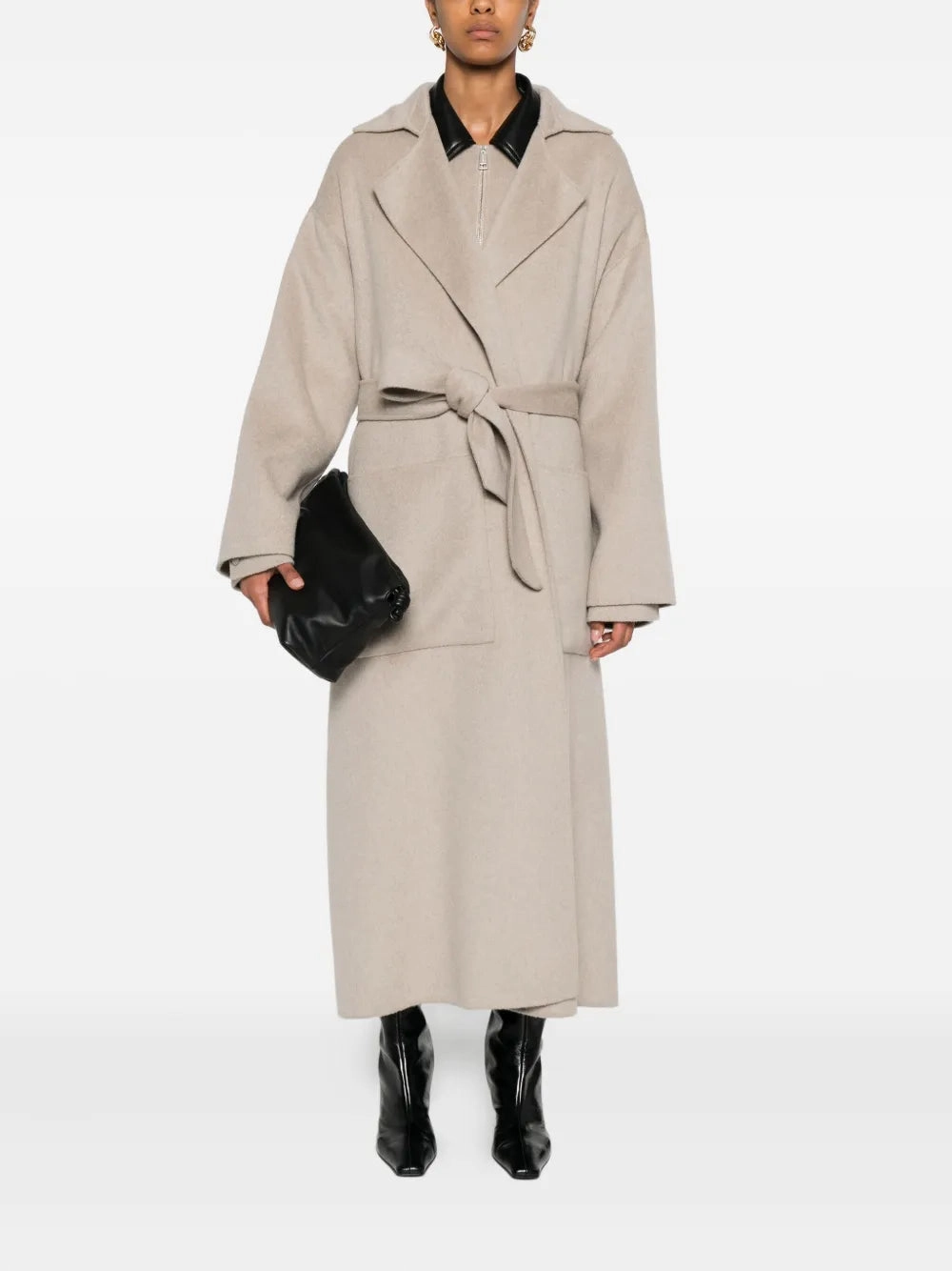Salima Coat in Stone Layering Piece Stretchable Waistband