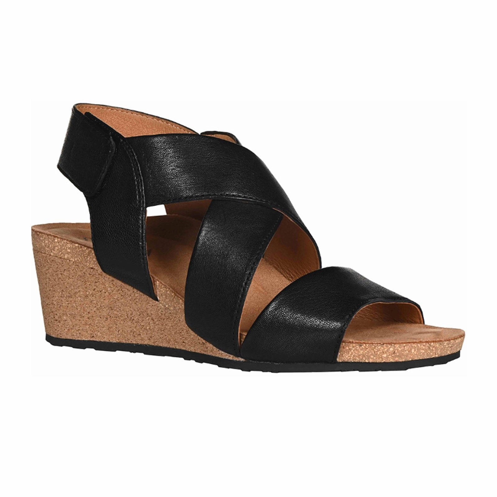 Subtle Edge Salvia Robyn Wedge Sandal (Women) - Black Sheep Nappa