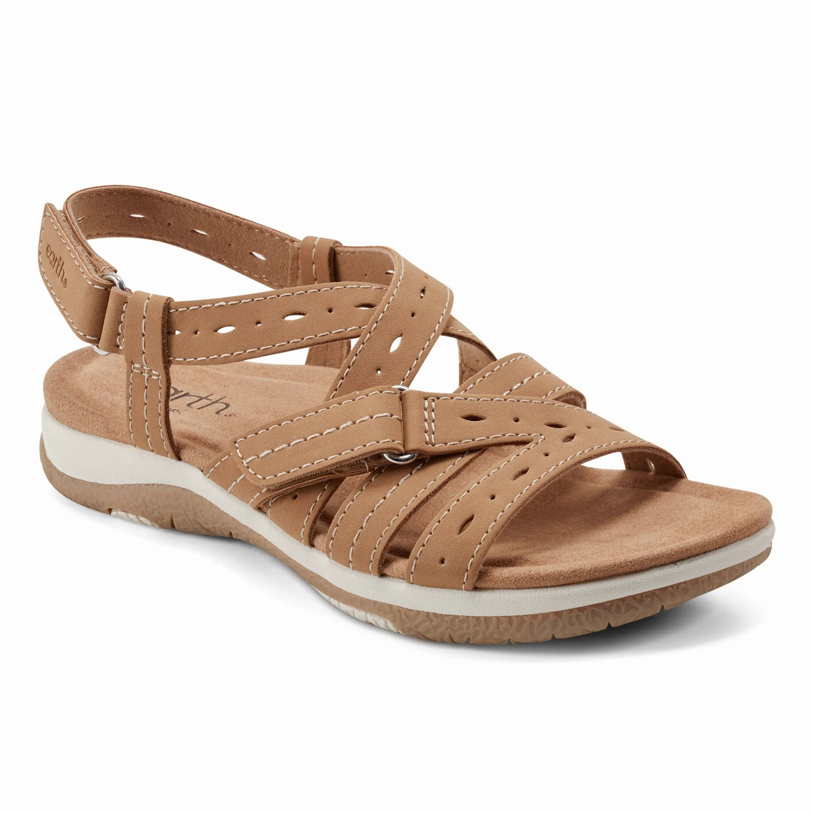 Samsin Round Toe Strappy Casual Flat Sandals Ergonomic Toe Box