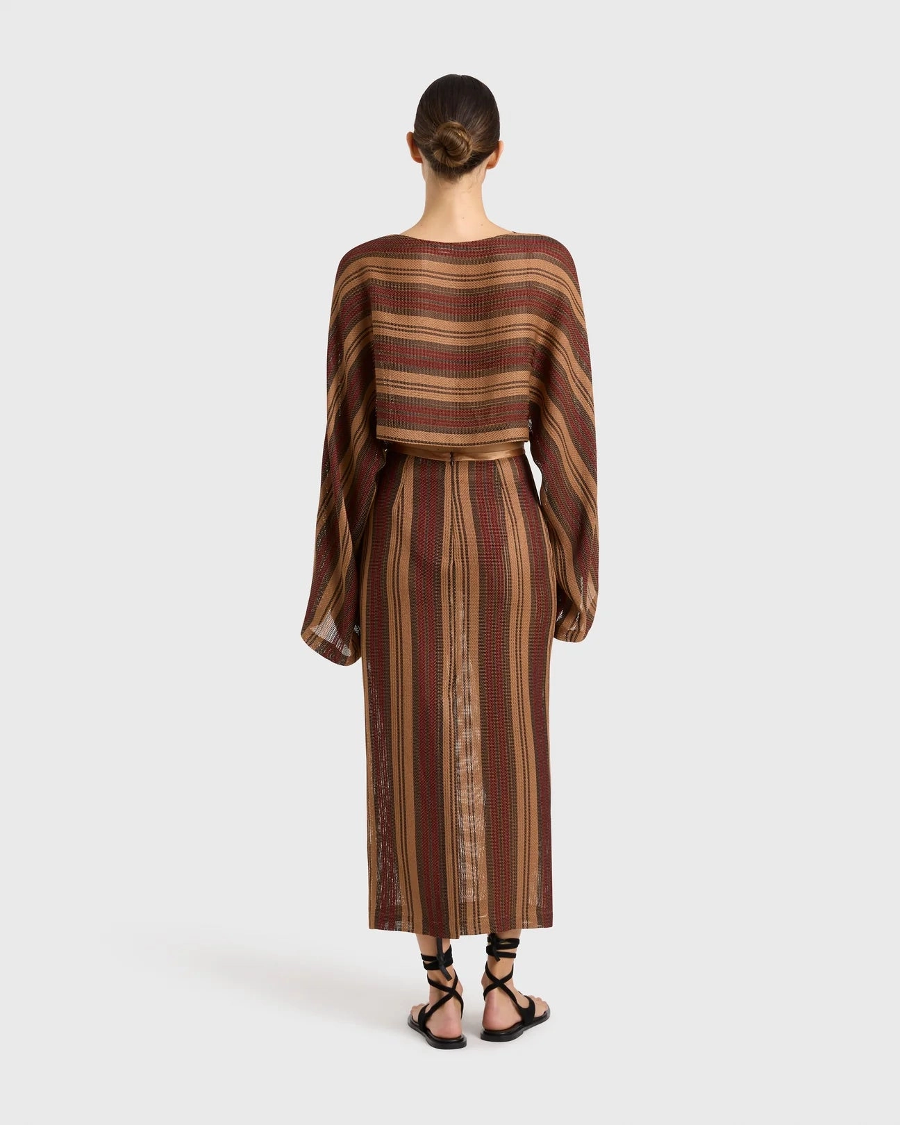 EcoFriendlyDye Sana Mesh Pencil Skirt in Bronze Stripe