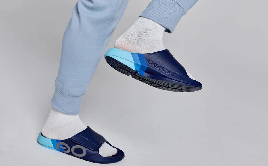 OOFOS OOAHH SPORT FLEX SLIDE SKY RALLY stain resistant coating
