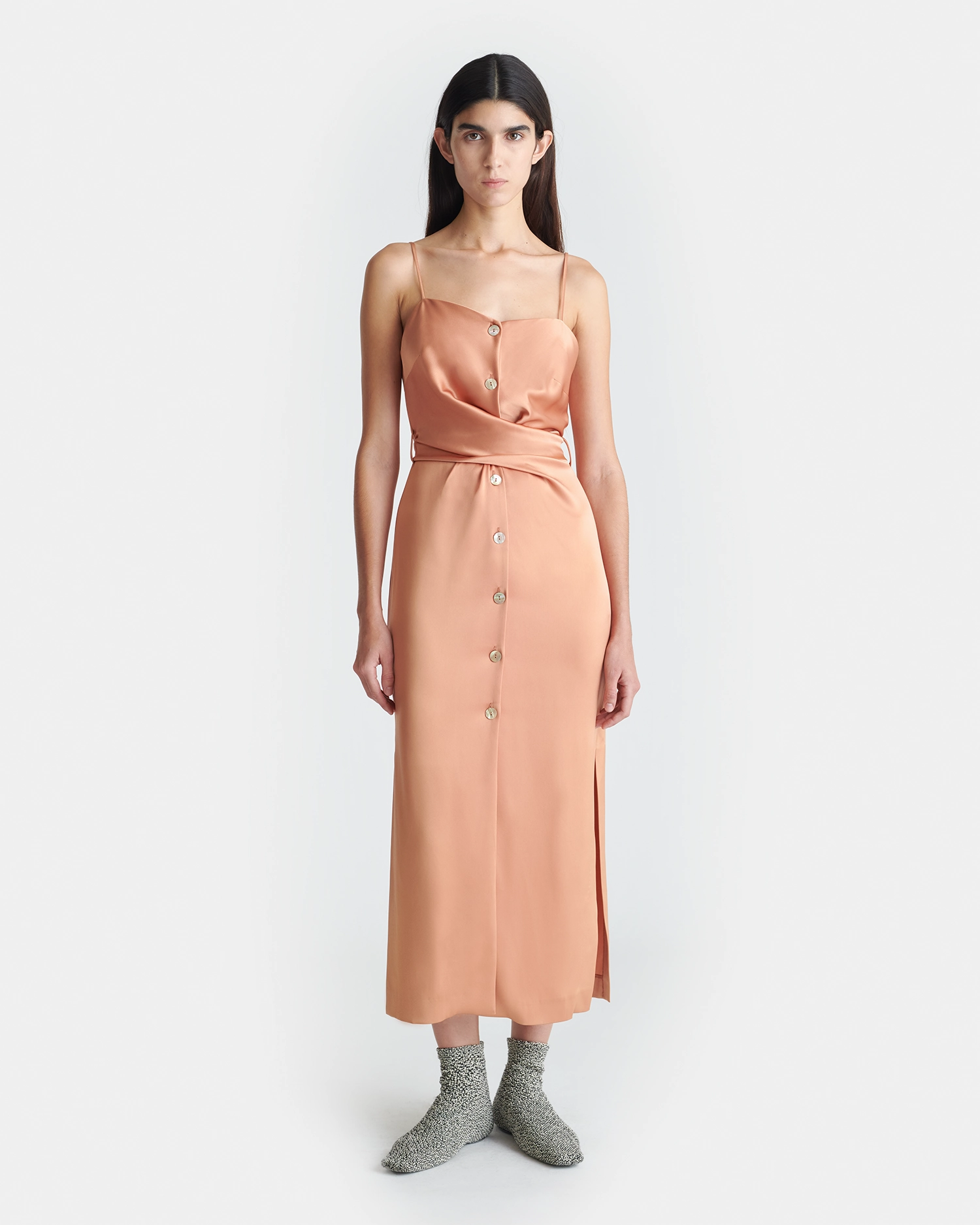 Glow Up StretchFree Sayan Draped Slip Dress in Apricot