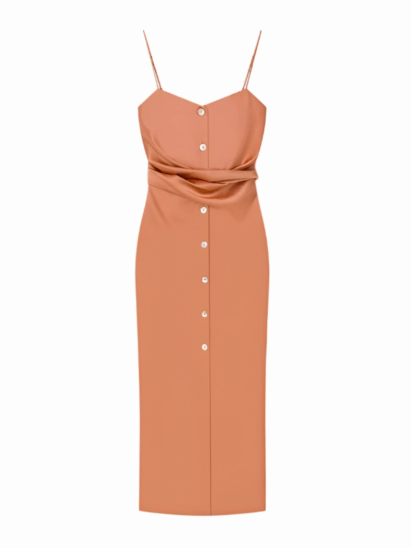 Sayan Draped Slip Dress in Apricot Game Core