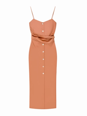StretchableFabric Sayan Draped Slip Dress in Apricot