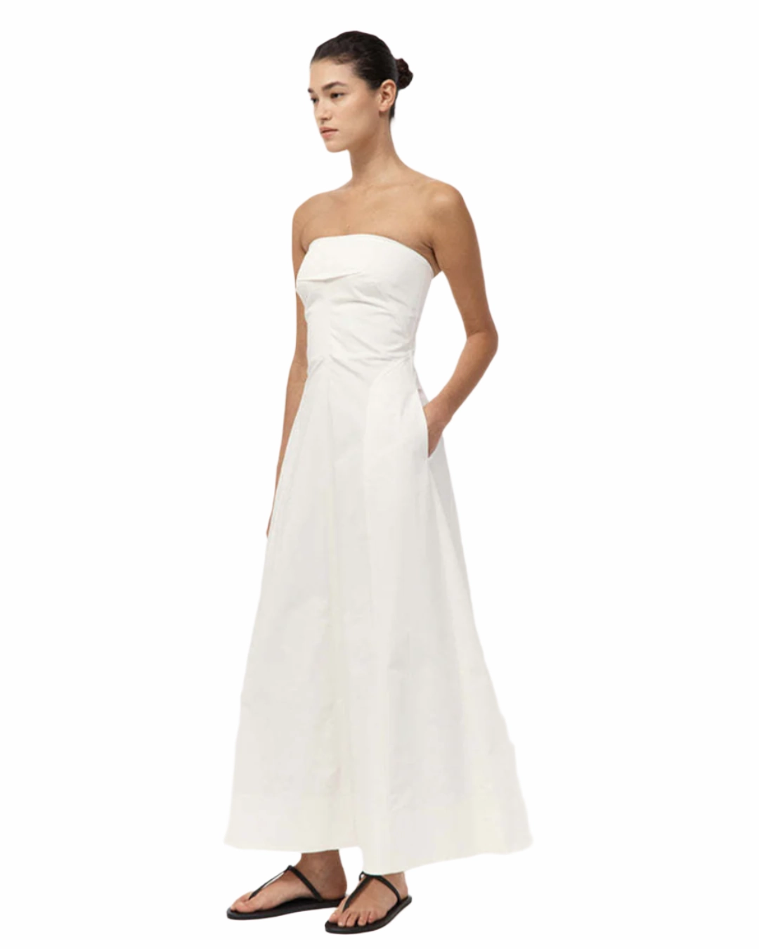 Sculpted Cotton Strapless Dress in Milk Washable fabric