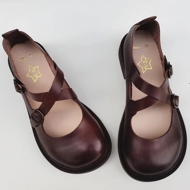 Durable Tread Design formal wearers' dress shoes Babakud Women Spring Retro Leather Soft Sole Sandals