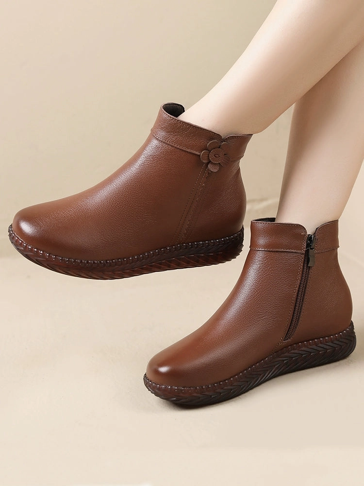 Autumn Casual Leather Soft Flat Sole No-Slip Boots Breathable flair