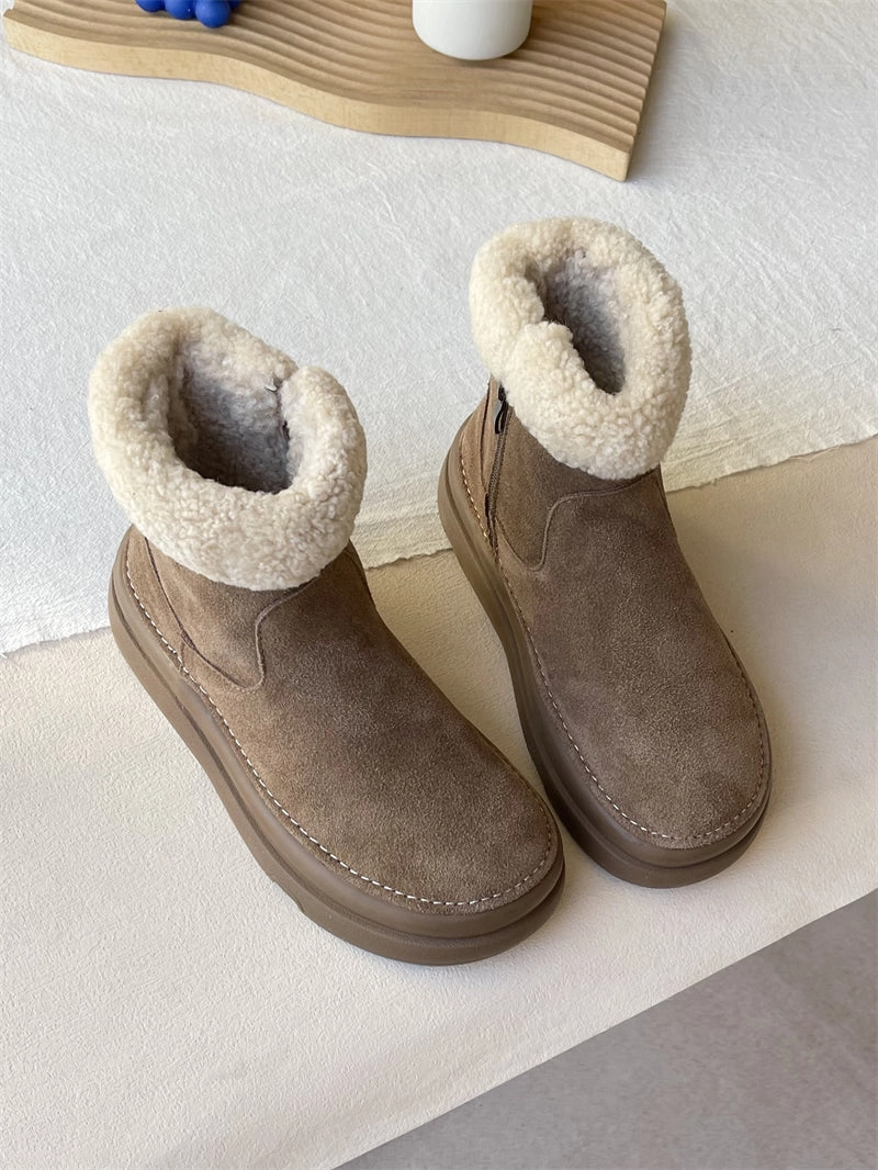 Lace Up Lockdown Mechanism upper - type Babakud Women Winter Genuine Leather Casual Short Boots