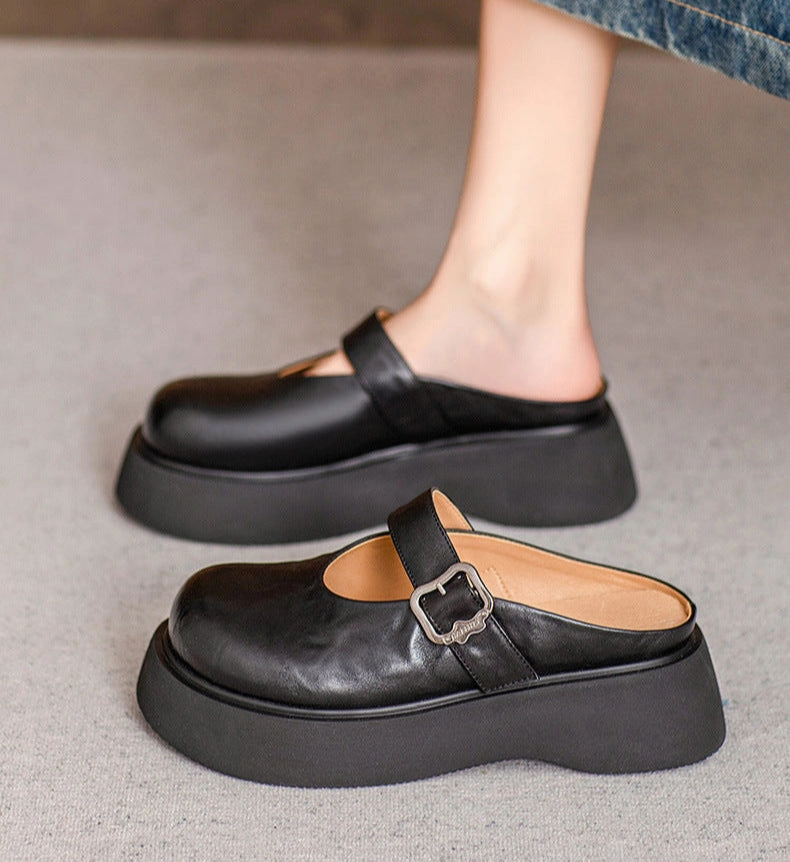 Cushioning Air Pockets Ladies Genuine Leather Comfortable Platform Wedge Slippers