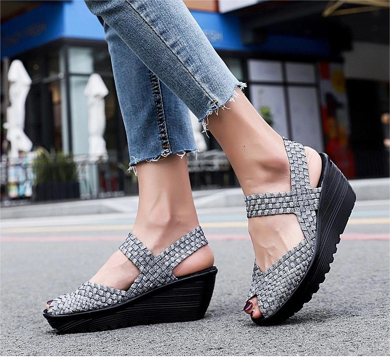 Arch Alignment System Woven Platform Peep-Toe Sandals for Women