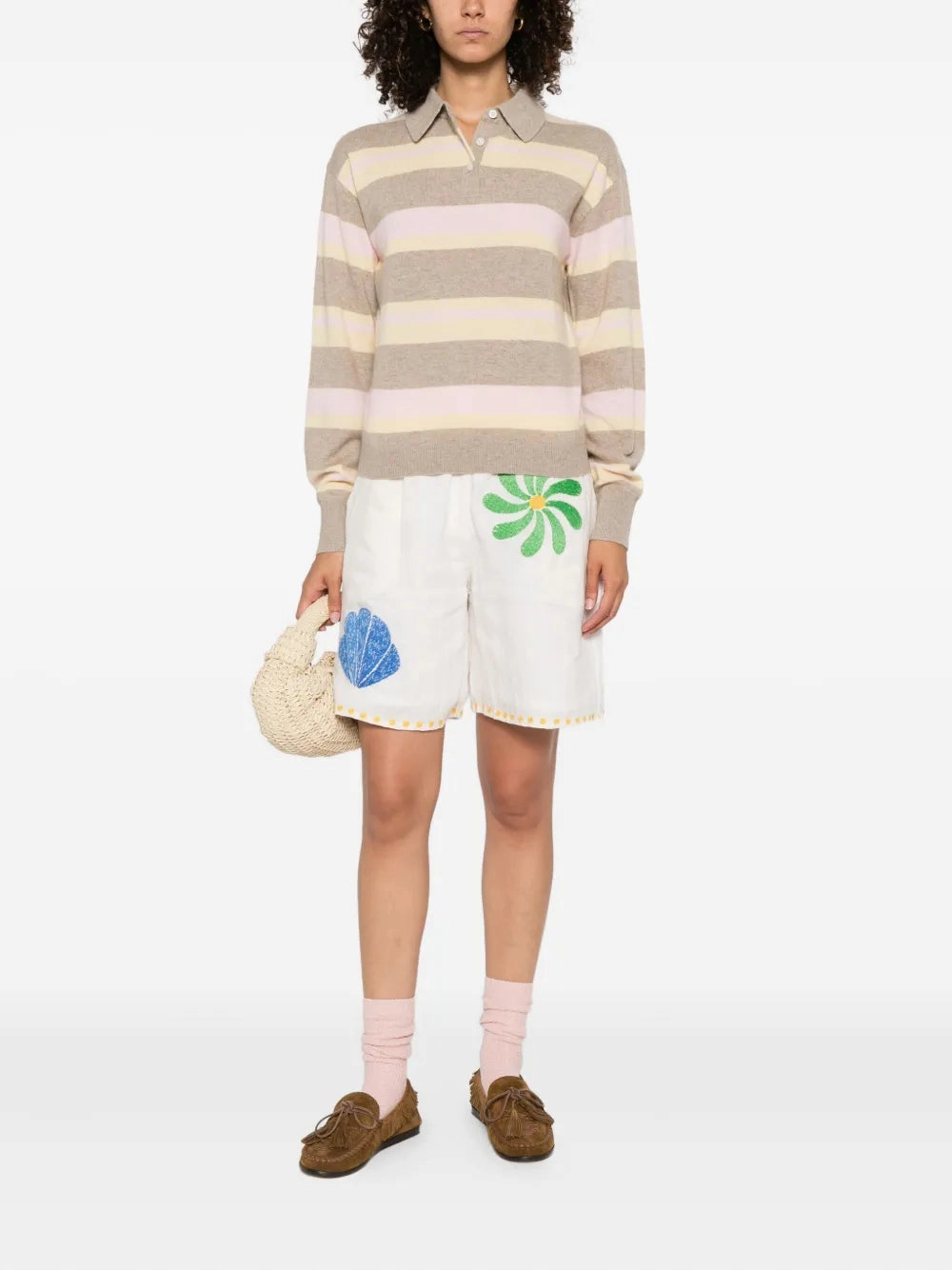 Stylish Jumper Collegiate Stripe Polo in Taupe Combo