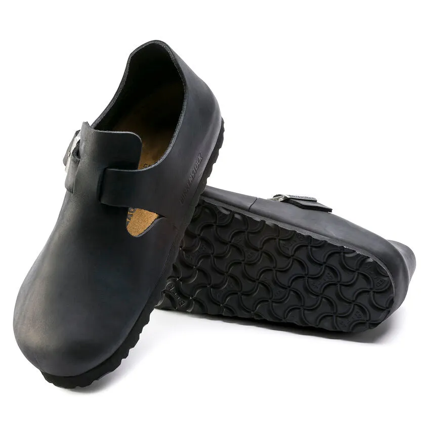 Synthetic Leather Blend BIRKENSTOCK LONDON CLASSIC FOOTBED SHOE - BLACK OILED LEATHER