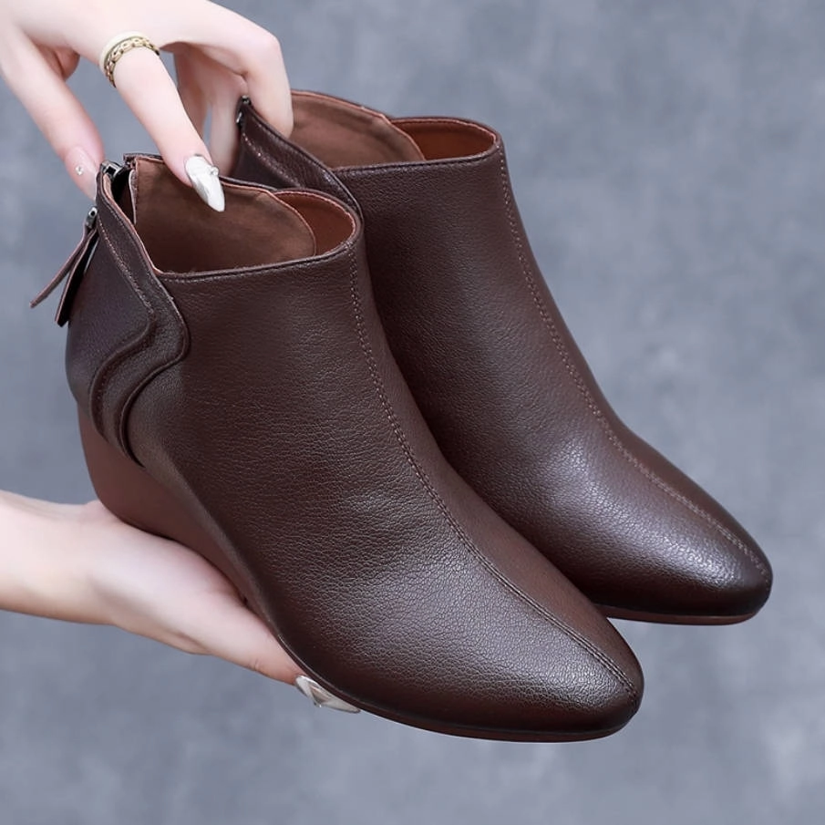 Sheepskin Leather Autumn Pointed Toe Versatile Zipper Ankle Boots speed - promotion - level Adjustable Fastening