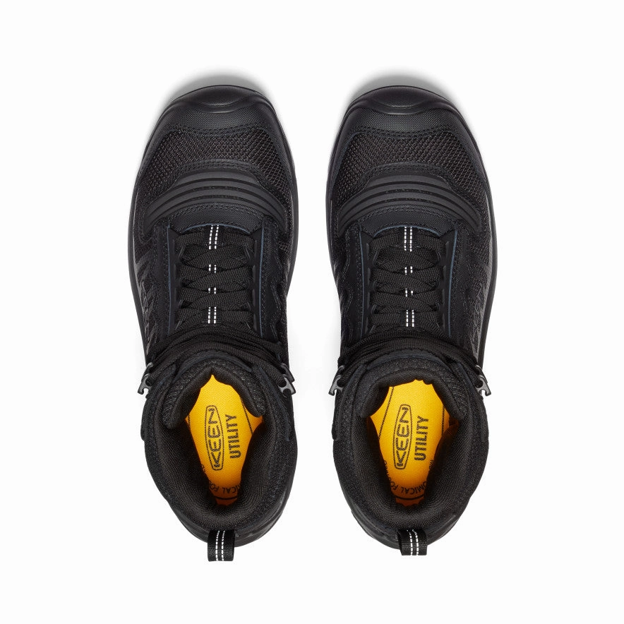 Tough Construction Slip-Resistant Sole Men's Reno Waterproof Mid (Soft Toe)  |  Black/Black