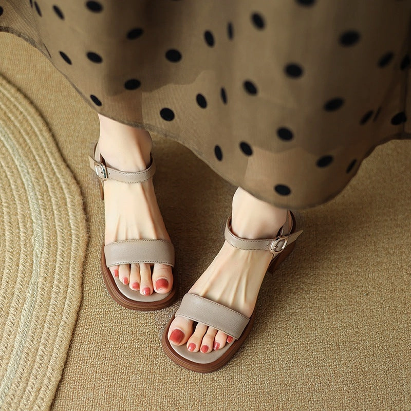 Summer Vintage Sheepskin Leather Chunky Open Toe Sandals Thermal Regulating Lining vegan - type