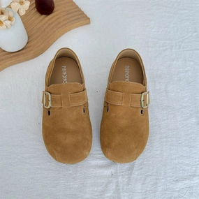 Genuine Leather Sueded Round Wide Toe Slip-On Shoes summer fashion trends thin heel