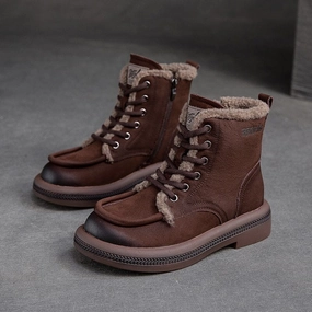 dancers' flexibility Women Winter Retro Leather Furred Snow Boots