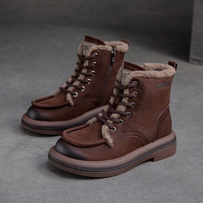 Women Winter Retro Leather Furred Snow Boots Athletic Look modern user