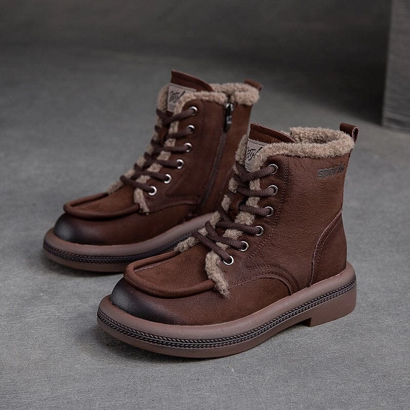 Tear Resistant Fabric Women Winter Retro Leather Furred Snow Boots