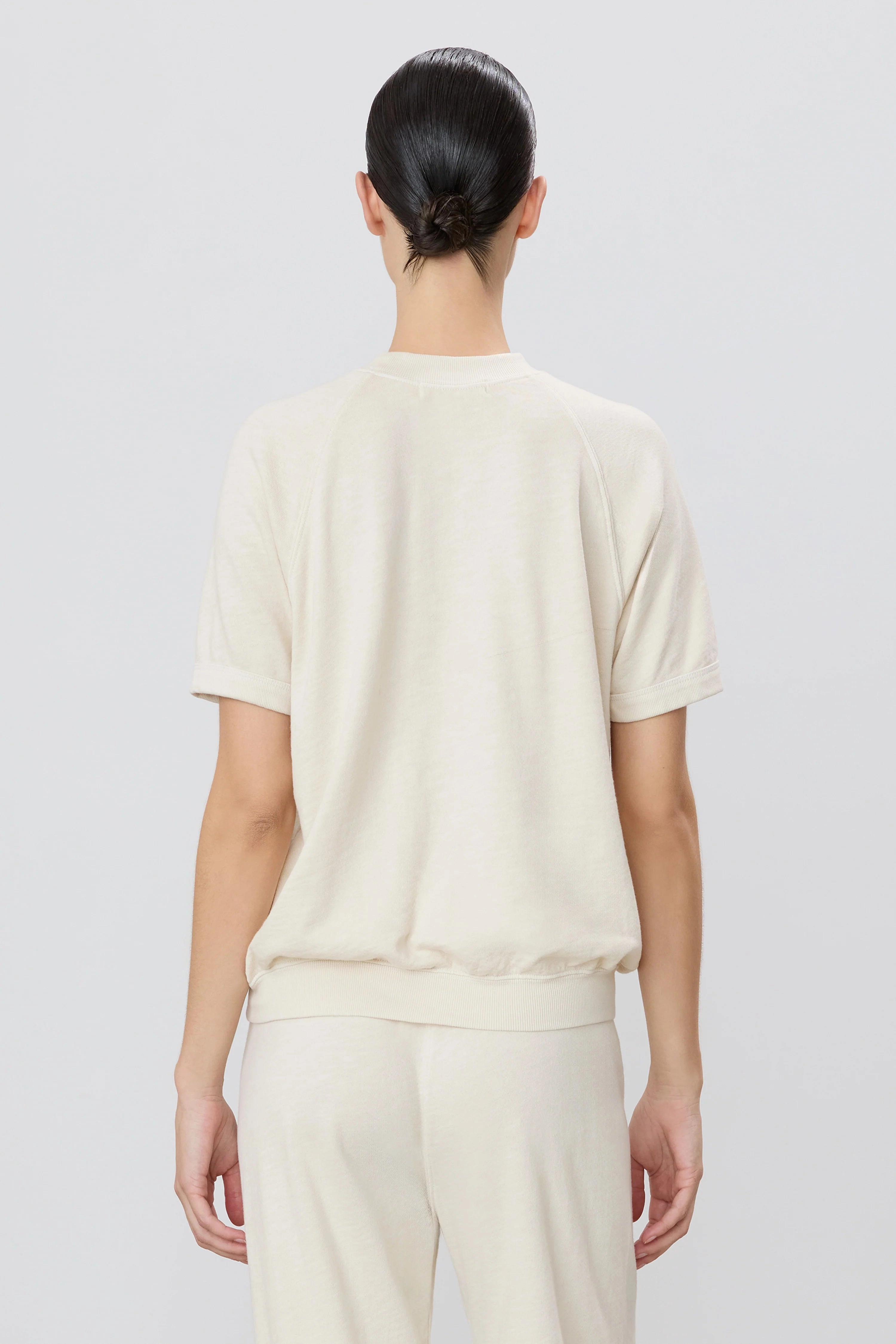 Lightweight Material Short Sleeve Raglan Sweatshirt in Bone