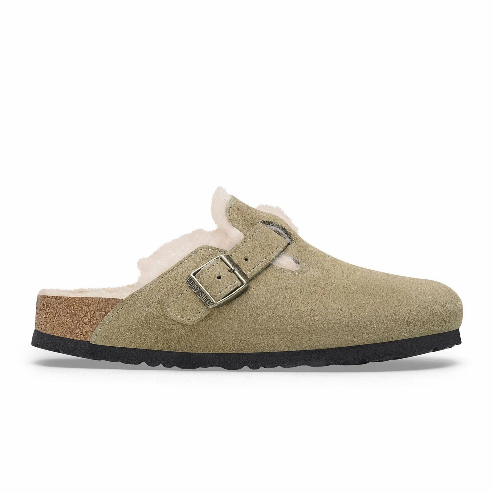 Flowing Lines Stylish Fit Birkenstock Boston Narrow Clog (Women) - Taupe Suede/Sandcastle Shearling