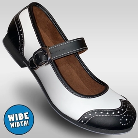 Aris Allen Black and White Snub Toe Mary Jane Wingtips - Wide Width Performance Wear Adaptive stability