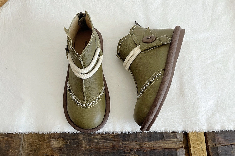 Slip On Mechanism Babakud Women Round Toe Leather Warm Waterproof Short Boots