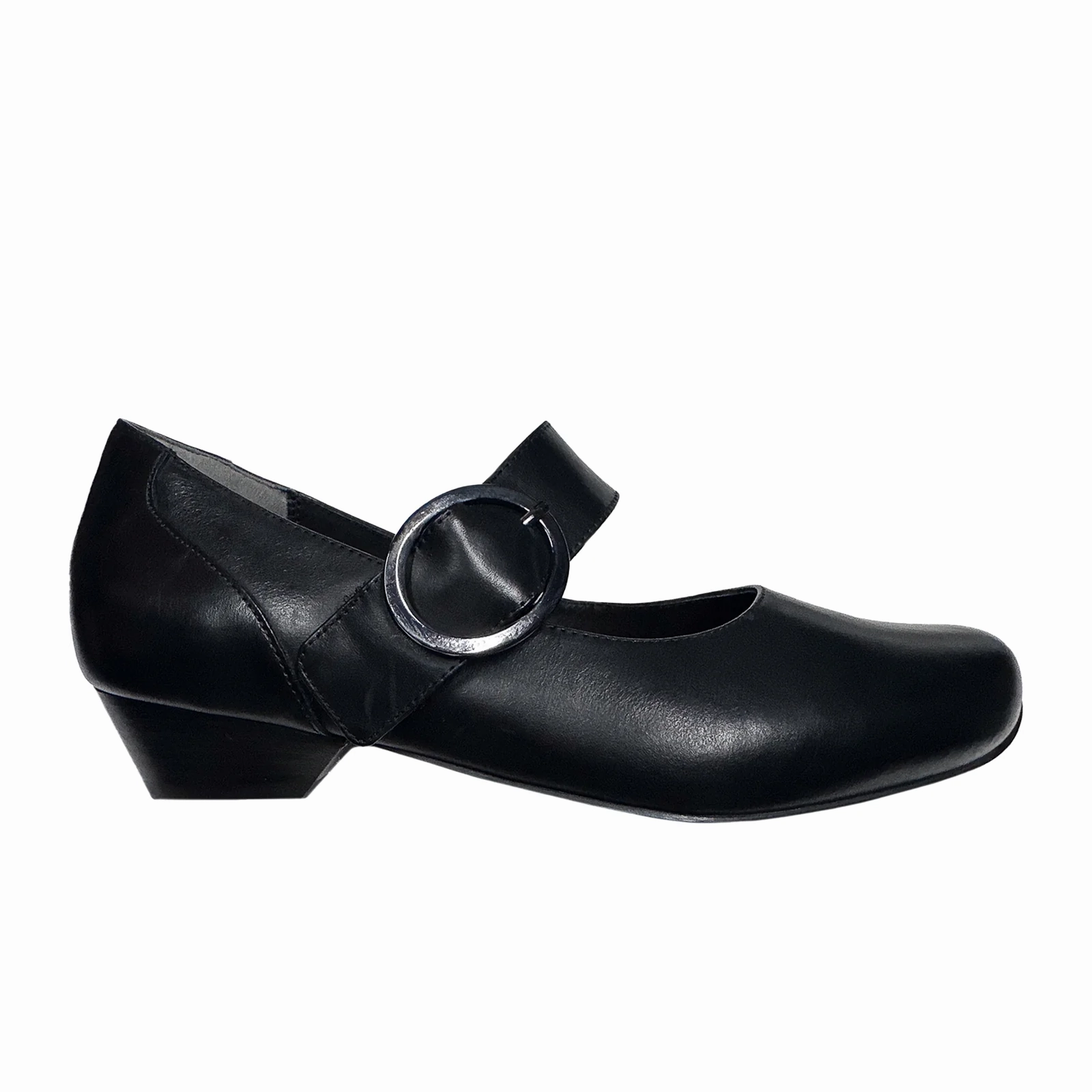 Relax Form Ziera Candy Wide Heeled Mary Jane (Women) - Black Leather