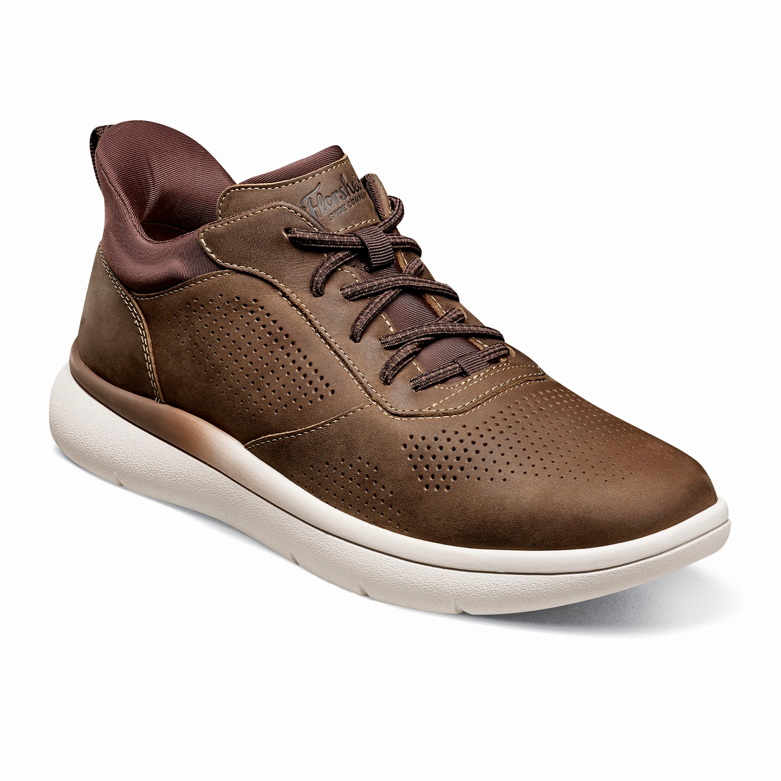 Florsheim Fleet Perf Toe Elastic Lace Sneaker (Men) - Brown Comfy Look Elegant Motion