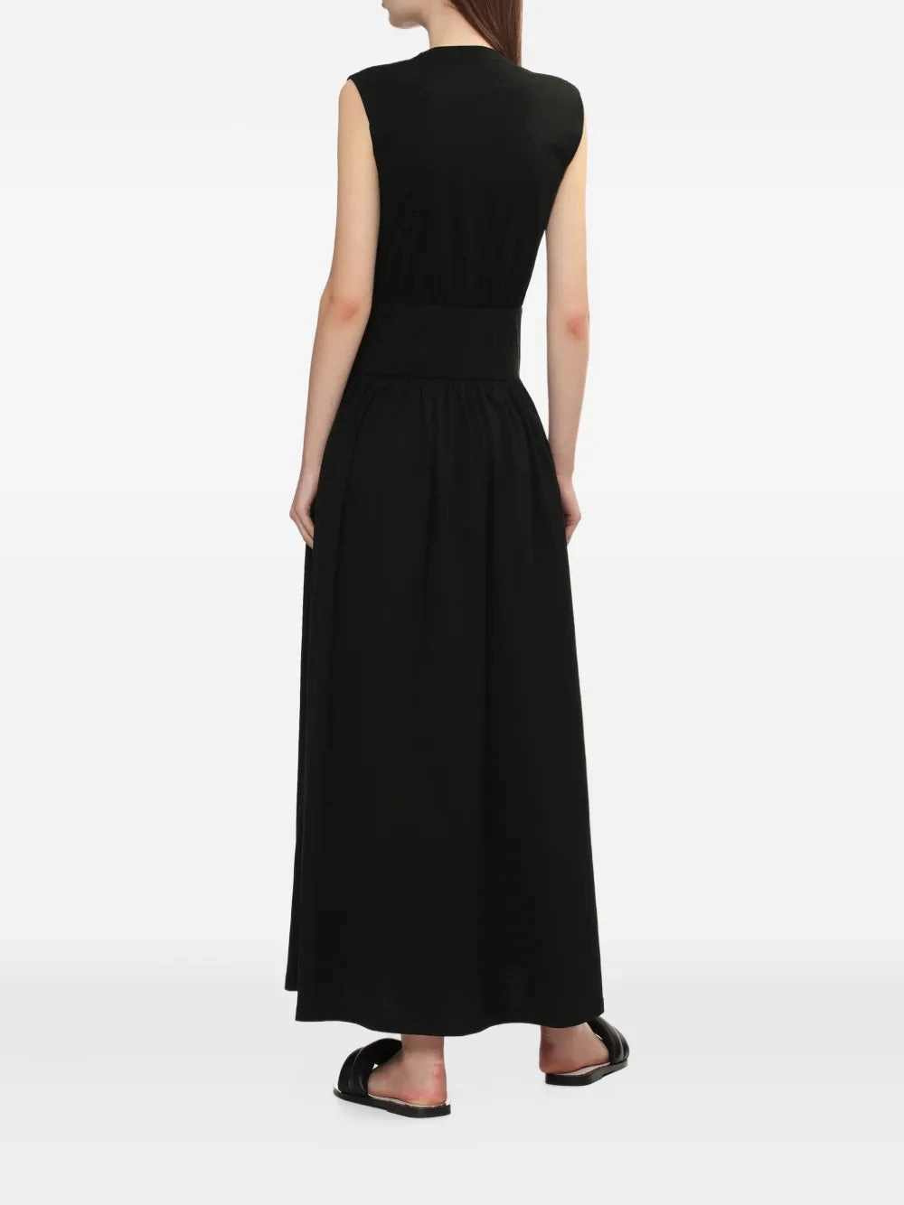 Wind Block Sleeveless Cotton Tee Dress in Black