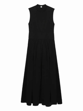 Fine Weave Sleeveless Cotton Tee Dress in Black