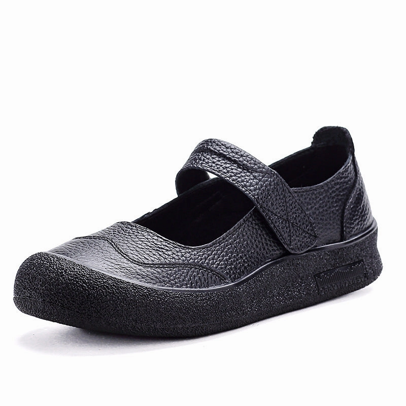 Budget Women Retro Comfortable Leather Wide Round Toe Velcro Sandals